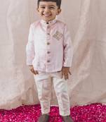 Pink embroidered viscose bandhgala set