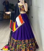 Purple Plain With Real Mirror Work Gamthi Design Patta on Border Navratri Lehenga Choli With Fully Stitched Blouse