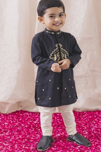 Black embroidered cotton  kurta pyjama