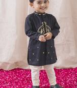 Black embroidered cotton  kurta pyjama