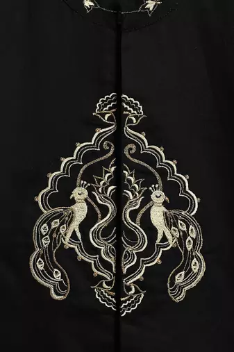 Black embroidered cotton  kurta pyjama