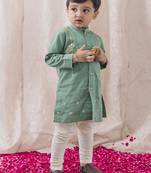 Green embroidered cotton  kurta pyjama