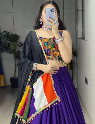 Purple Plain With Real Mirror Work Gamthi Design Patta on Border Navratri Lehenga Choli With Fully Stitched Blouse 4