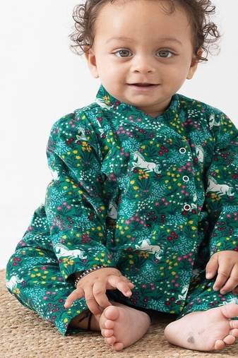 Green printed cotton  kurta pyjama