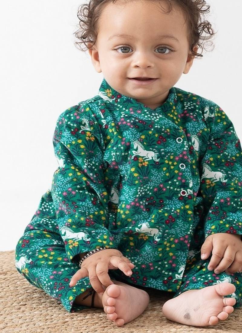 Green printed cotton  kurta pyjama