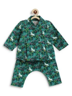 Green printed cotton  kurta pyjama 1
