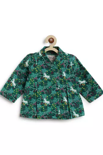 Green printed cotton  kurta pyjama