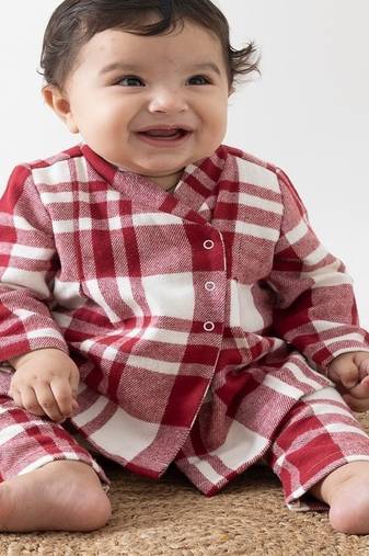Red plain cotton  kimono and pyjama