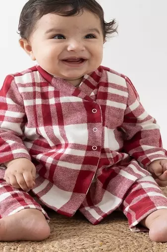 Red plain cotton  kurta pyjama