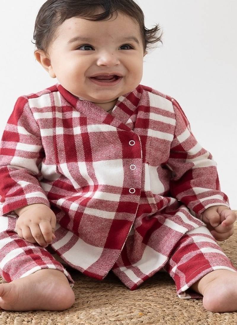Red plain cotton  kurta pyjama