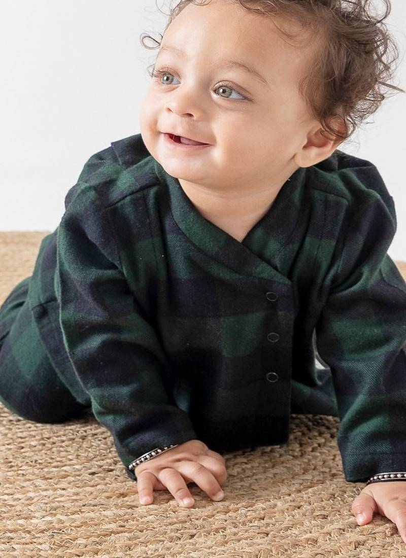 Green plain cotton  kurta pyjama