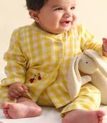 Yellow embroidered cotton  kurta pyjama