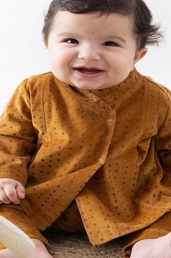 Yellow printed cotton  kurta pyjama