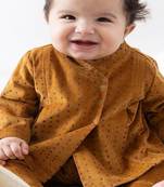 Yellow printed cotton  kurta pyjama