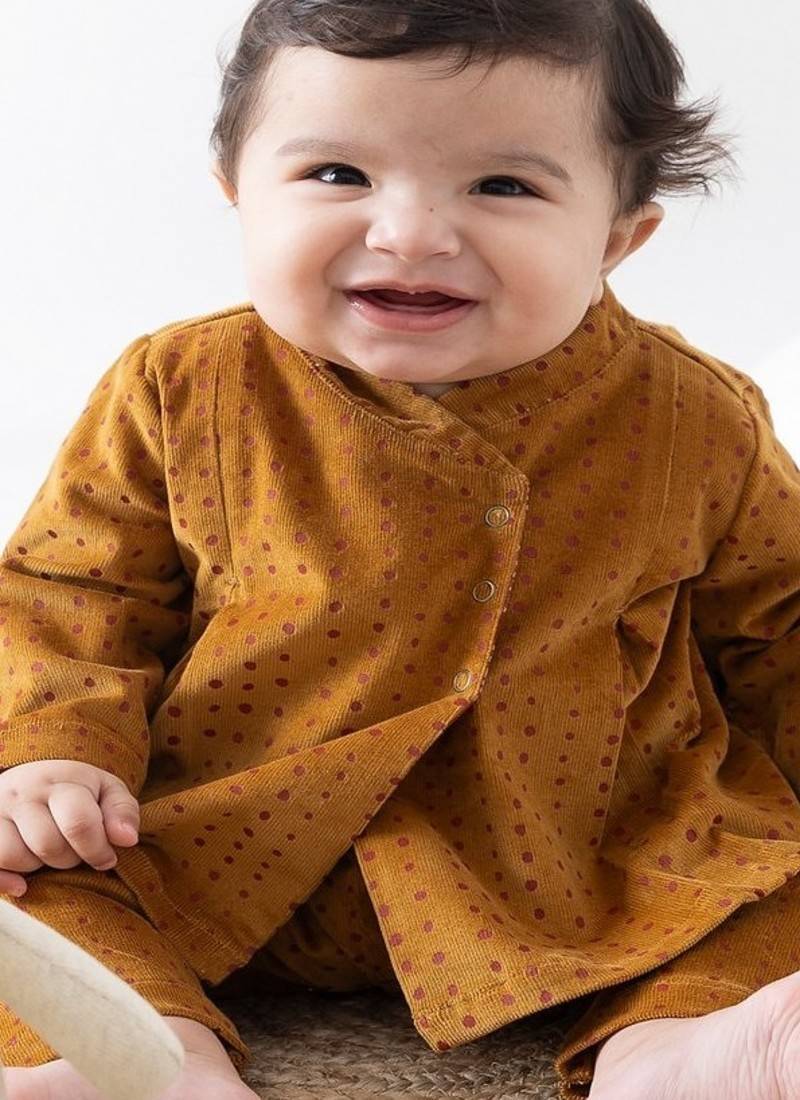 Yellow printed cotton  kurta pyjama