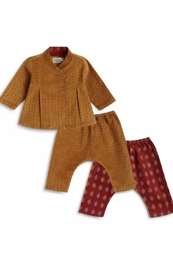 Yellow printed cotton  kurta pyjama