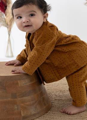 Yellow printed cotton  kurta pyjama 4