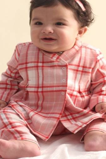 Pink plain cotton  kurta pyjama