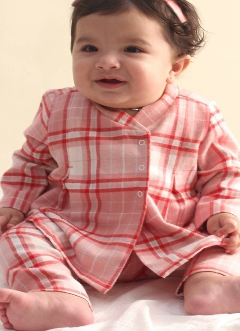 Pink plain cotton  kurta pyjama