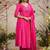Pink floral embroidery muslin silk aaliya cut kurta set with organza dupatta for women