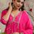 Pink floral embroidery muslin silk aaliya cut kurta set with organza dupatta for women