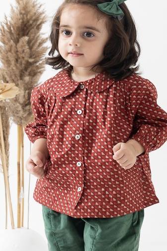Maroon printed cotton  shirt