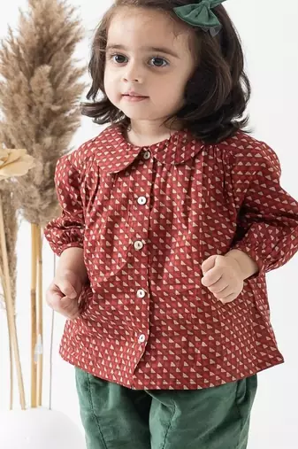 Maroon printed cotton  shirt