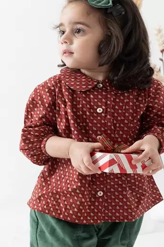 Maroon printed cotton  shirt