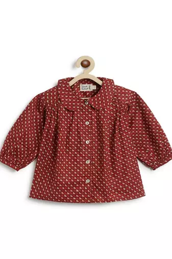 Maroon printed cotton  shirt