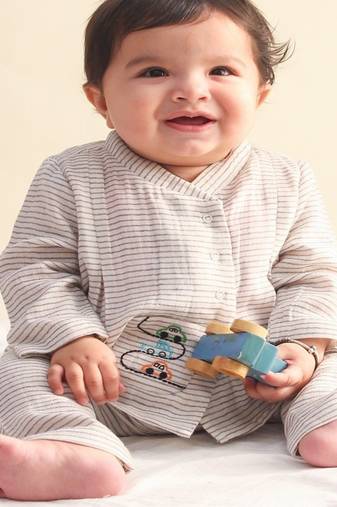 Grey embroidered cotton  kurta pyjama