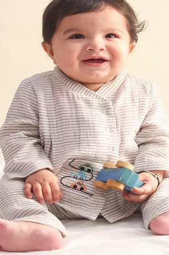 Grey embroidered cotton  kurta pyjama