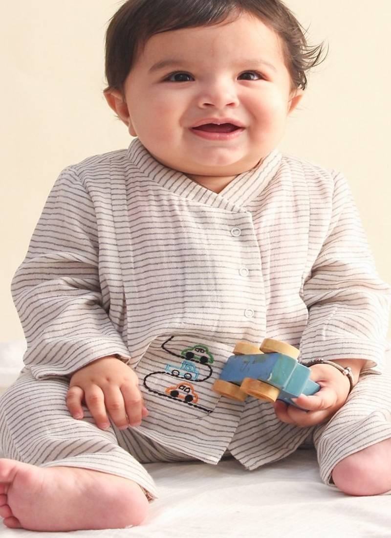 Grey embroidered cotton  kurta pyjama