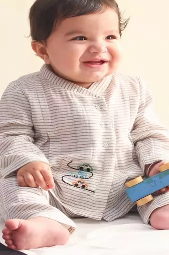 Grey embroidered cotton  kurta pyjama
