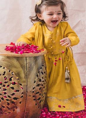 Yellow embroidered viscose  lehenga 1