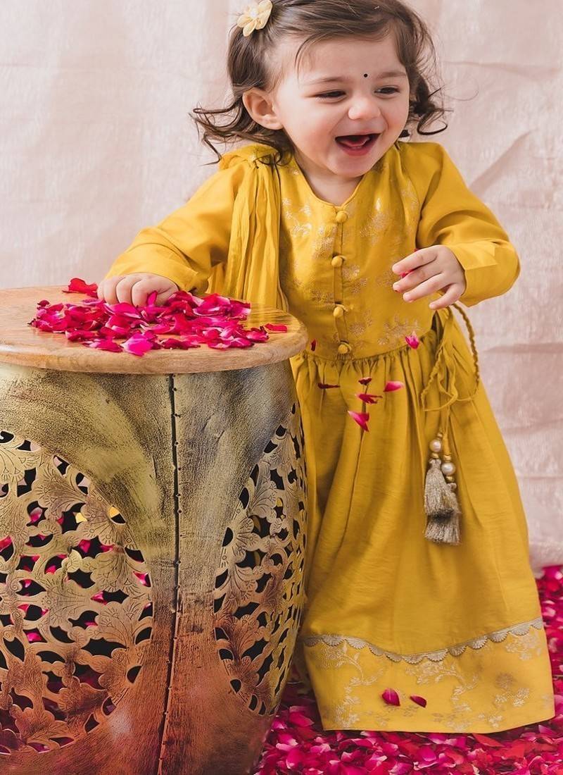 Yellow embroidered viscose  lehenga