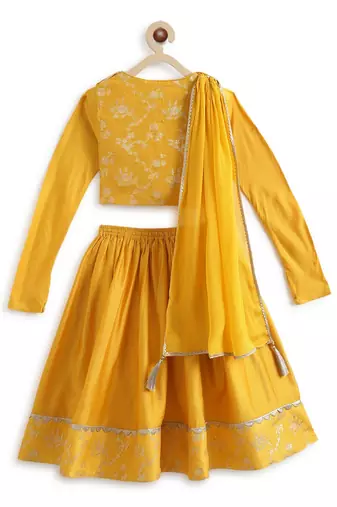 Yellow embroidered viscose  lehenga