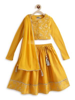 Yellow embroidered viscose  lehenga 4