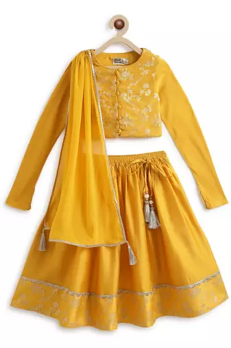 Yellow embroidered viscose  lehenga