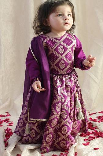 Purple embroidered viscose  lehenga