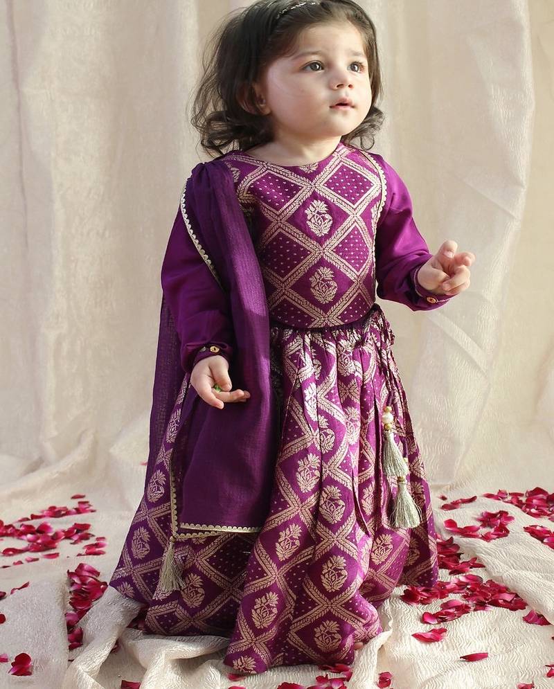 Purple embroidered viscose  lehenga