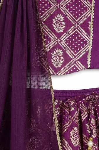 Purple embroidered viscose  lehenga