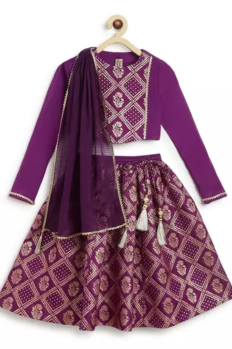 Purple embroidered viscose  lehenga