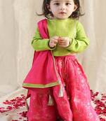 Pink & green embroidered viscose  lehenga