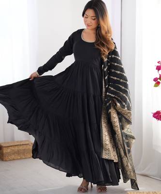 Black Flared Anarkali with Banarasi Dupatta 1