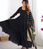 Black Flared Anarkali with Banarasi Dupatta