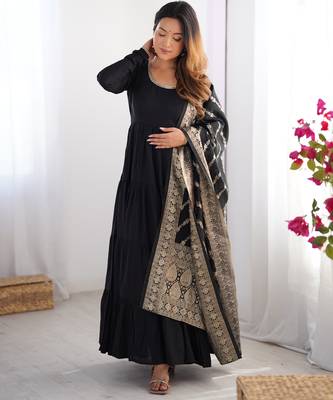 Black Flared Anarkali with Banarasi Dupatta 2