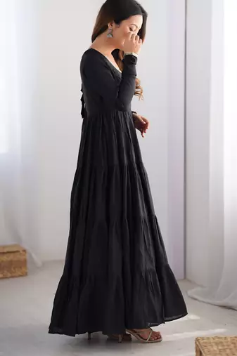 Black Flared Anarkali with Banarasi Dupatta