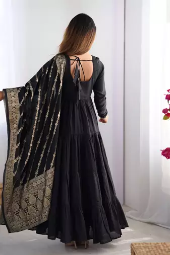 Black Flared Anarkali with Banarasi Dupatta