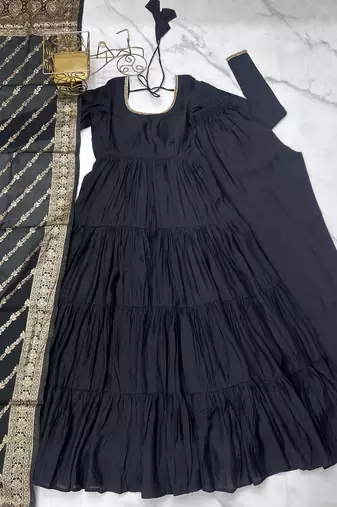 Black Flared Anarkali with Banarasi Dupatta