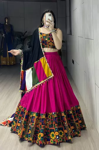 Rani Mirror Work Gamthi Design Navratri Lehenga With Fully Stitched Blouse